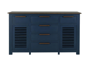 HomeRoots 69 Inch Distressed Six Drawer Sideboard with Dual Doors Rustic Wood Dining Storage 759223