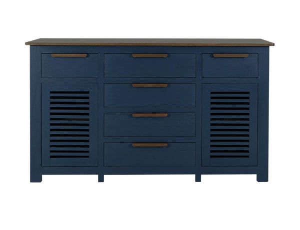 HomeRoots 69 Inch Distressed Six Drawer Sideboard with Dual Doors Rustic Wood Dining Storage 759223