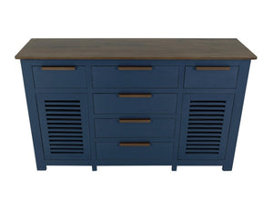 69 Inch Distressed Six Drawer Sideboard with Dual Doors Rustic Wood Dining Storage
