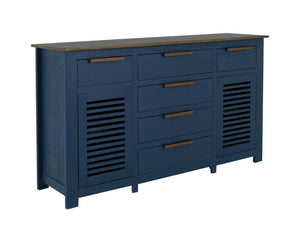69 Inch Distressed Six Drawer Sideboard with Dual Doors Rustic Wood Dining Storage