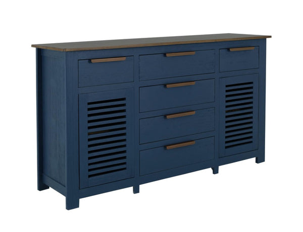 69 Inch Distressed Six Drawer Sideboard with Dual Doors Rustic Wood Dining Storage
