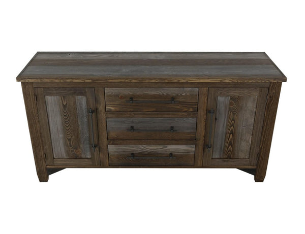 69 Inch Rustic Distressed Wood Sideboard with Three Drawers and Cabinet Storage