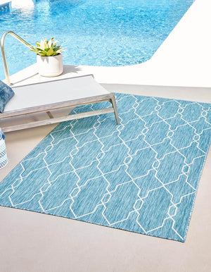 Unique Loom Outdoor Trellis Links Trellis Machine Made Trellis Rug Light Aqua, Ivory 8' 0" x 11' 4"