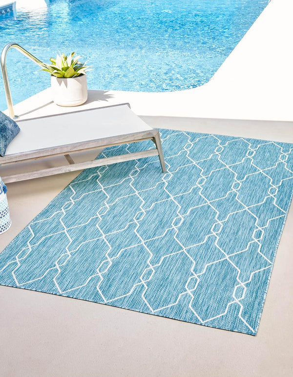 Unique Loom Outdoor Trellis Links Trellis Machine Made Trellis Rug Light Aqua, Ivory 8' 0" x 11' 4"