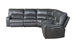 English Elm Saul Gray Faux Leather Power Motion Sectional Sofa with USB Ports, Cupholder Console & Storage B2726S00122