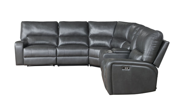 English Elm Saul Gray Faux Leather Power Motion Sectional Sofa with USB Ports, Cupholder Console & Storage B2726S00122