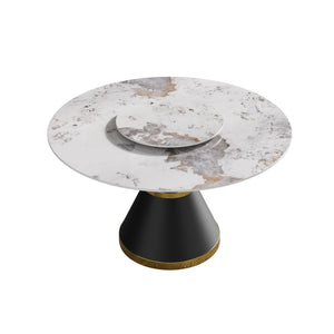 English Elm 53"Modern 53" Modern Round Dining Table With Black Carbon Steel Base & 23.62" Rotating Turntable For 6 Guests W1535S00440