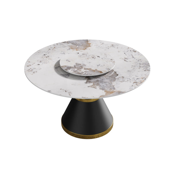 English Elm 53"Modern 53" Modern Round Dining Table With Black Carbon Steel Base & 23.62" Rotating Turntable For 6 Guests W1535S00440