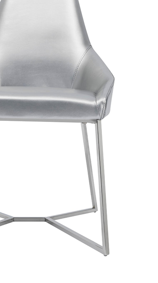 VIG Furniture Sarah Modern Pearl Grey Leatherette Dining Chairs Set Of 2 — Trapezoid Back, Stainless Steel Legs, Tailored Stitching VGZAY917-PRL
