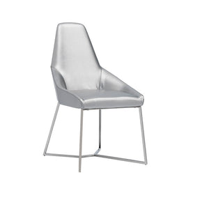 VIG Furniture Sarah Modern Pearl Grey Leatherette Dining Chairs Set Of 2 — Trapezoid Back, Stainless Steel Legs, Tailored Stitching VGZAY917-PRL