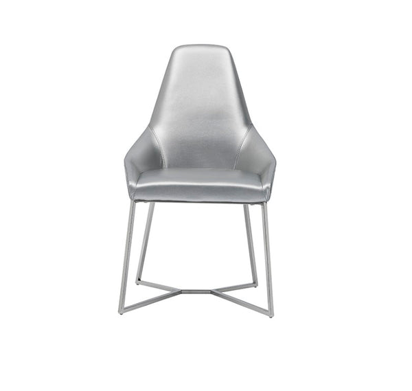 VIG Furniture Sarah Modern Pearl Grey Leatherette Dining Chairs Set Of 2 — Trapezoid Back, Stainless Steel Legs, Tailored Stitching VGZAY917-PRL