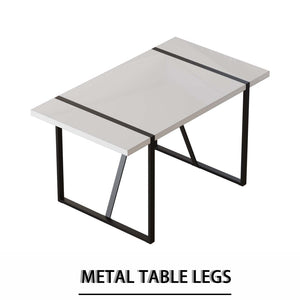 English Elm 55 Inch White Mdf Dining Table with Black Metal Legs Seats Six Industrial Farmhouse W2189P242109