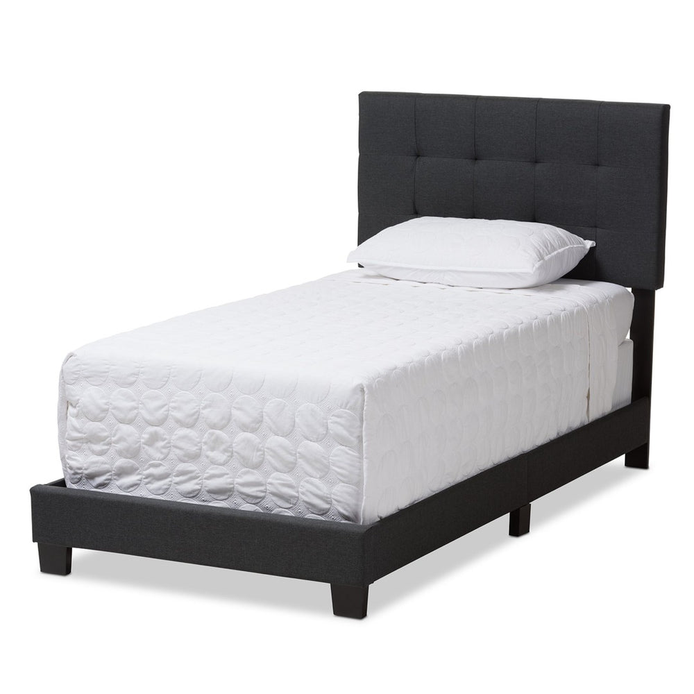 Baxton Studio Baxton Brookfield Twin Bed in Charcoal Grey - Modern Design with Tufted Headboard & Solid Wood Legs CF8747B-Charcoal-Twin