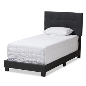 Baxton Studio Baxton Brookfield Twin Bed in Charcoal Grey - Modern Design with Tufted Headboard & Solid Wood Legs CF8747B-Charcoal-Twin