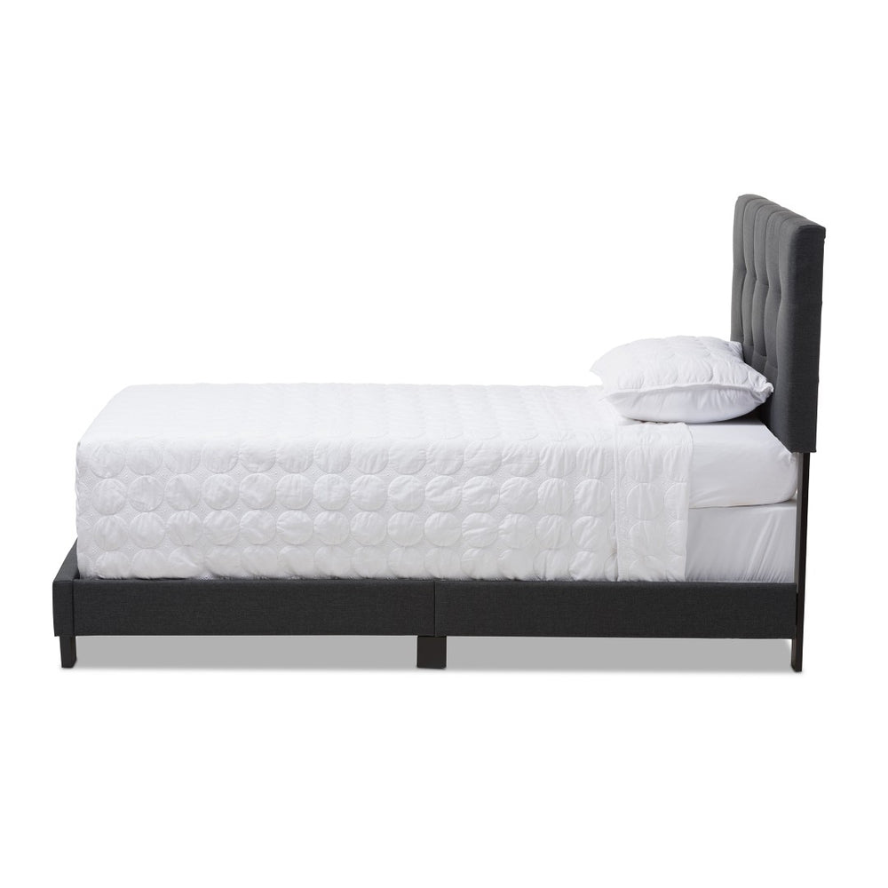 Baxton Studio Baxton Brookfield Twin Bed in Charcoal Grey - Modern Design with Tufted Headboard & Solid Wood Legs CF8747B-Charcoal-Twin
