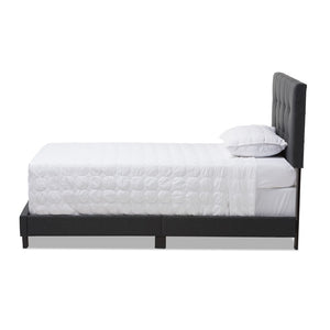 Baxton Studio Baxton Brookfield Twin Bed in Charcoal Grey - Modern Design with Tufted Headboard & Solid Wood Legs CF8747B-Charcoal-Twin
