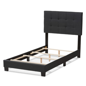 Baxton Studio Baxton Brookfield Twin Bed in Charcoal Grey - Modern Design with Tufted Headboard & Solid Wood Legs CF8747B-Charcoal-Twin