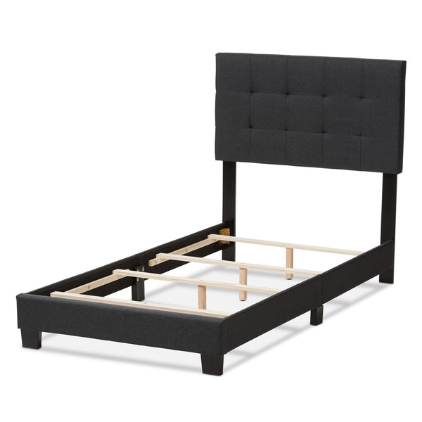 Baxton Studio Baxton Brookfield Twin Bed in Charcoal Grey - Modern Design with Tufted Headboard & Solid Wood Legs CF8747B-Charcoal-Twin