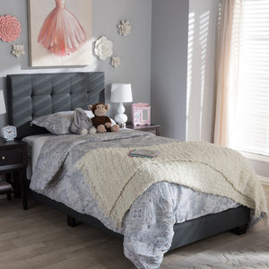 Baxton Studio Baxton Brookfield Twin Bed in Charcoal Grey - Modern Design with Tufted Headboard & Solid Wood Legs CF8747B-Charcoal-Twin