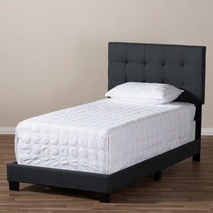Baxton Studio Baxton Brookfield Twin Bed in Charcoal Grey - Modern Design with Tufted Headboard & Solid Wood Legs CF8747B-Charcoal-Twin