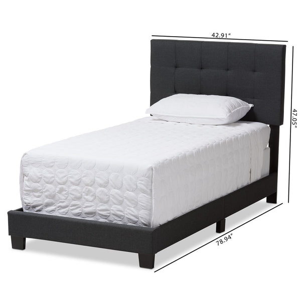 Baxton Studio Baxton Brookfield Twin Bed in Charcoal Grey - Modern Design with Tufted Headboard & Solid Wood Legs CF8747B-Charcoal-Twin