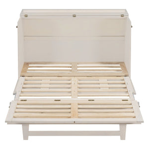 English Elm Full Size Murphy Bed Rattan Cabinet with Storage Drawers and Gold Hardware N708S00005AAK