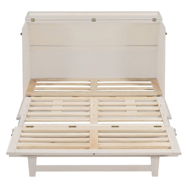 English Elm Full Size Murphy Bed Rattan Cabinet with Storage Drawers and Gold Hardware N708S00005AAK