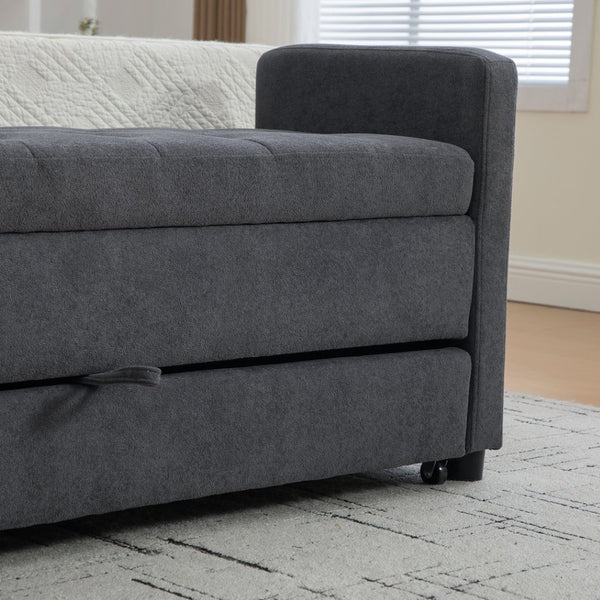 English Elm 58.27" Wide Napped Fabric Upholstered Storage Bench Rolled Armrest Caster Wheels Entryway Gray W3189P445992