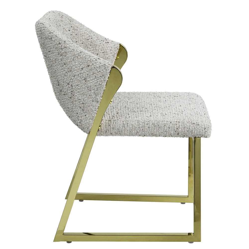 English Elm Galdesa Plush Teddy Sherpa Side Chairs Set of 2 – Grey Multi Upholstery, Mirrored Gold Stainless Legs B2726P345254