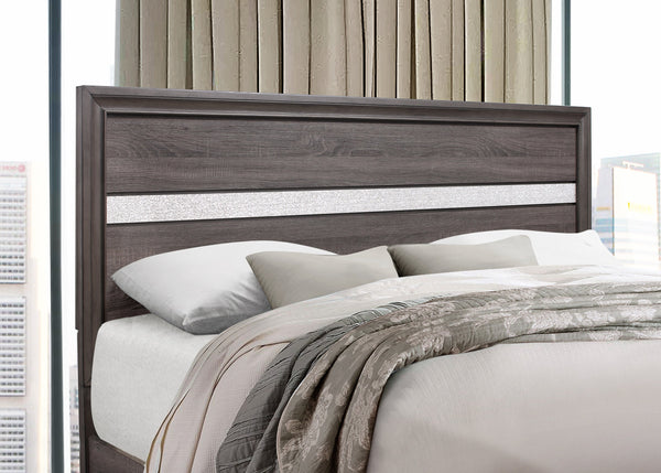 English Elm RYDER Elegant Full Bed with Crystal Accent Headboard and Two-Drawer Footboard, Solid Wood Frame Sparkle Grey King B201S00059