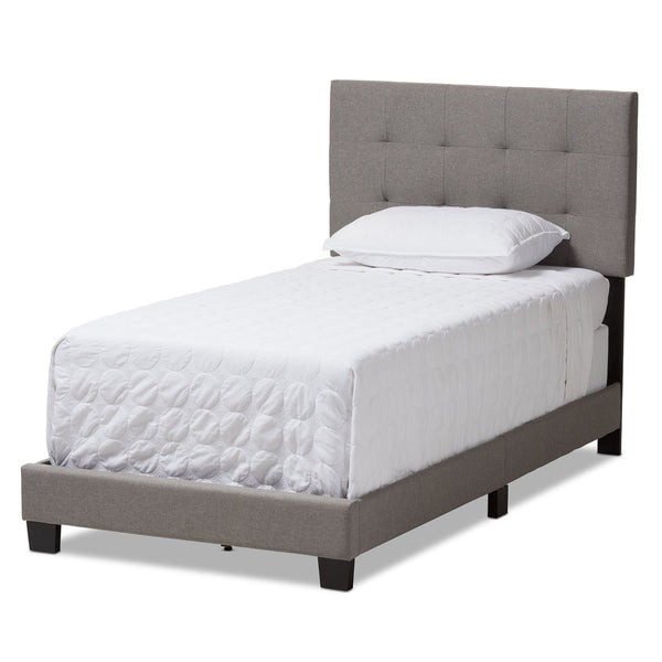 Baxton Studio Baxton Brookfield Light Grey Upholstered Twin Bed with Grid-Tufted Headboard for Small Spaces CF8747B-Grey-Twin