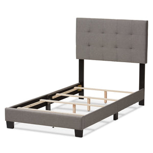 Baxton Studio Baxton Brookfield Light Grey Upholstered Twin Bed with Grid-Tufted Headboard for Small Spaces CF8747B-Grey-Twin
