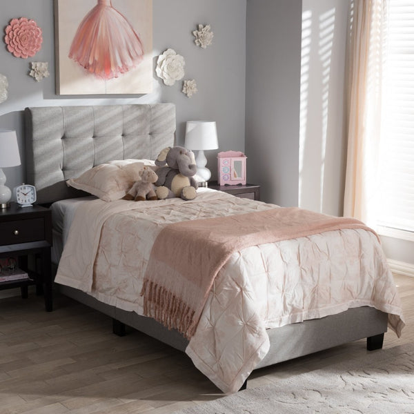 Baxton Studio Baxton Brookfield Light Grey Upholstered Twin Bed with Grid-Tufted Headboard for Small Spaces CF8747B-Grey-Twin