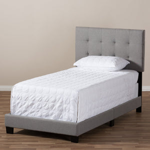 Baxton Studio Baxton Brookfield Light Grey Upholstered Twin Bed with Grid-Tufted Headboard for Small Spaces CF8747B-Grey-Twin
