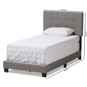 Baxton Studio Baxton Brookfield Light Grey Upholstered Twin Bed with Grid-Tufted Headboard for Small Spaces CF8747B-Grey-Twin
