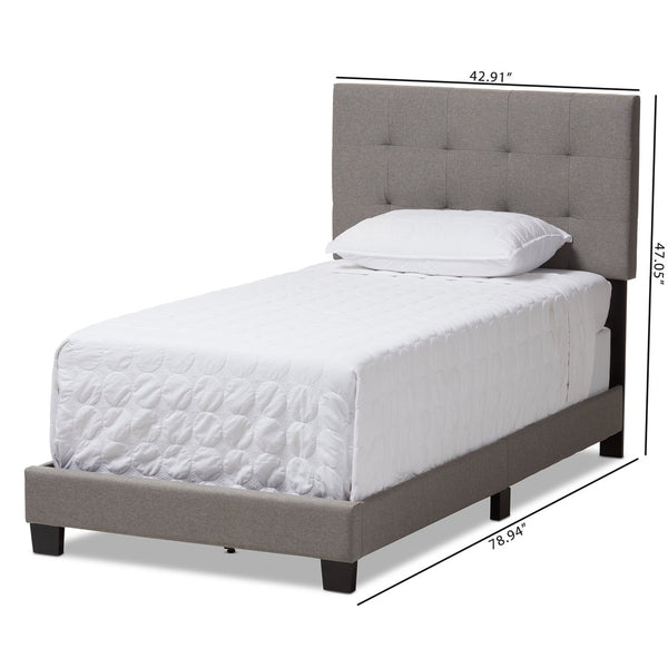 Baxton Studio Baxton Brookfield Light Grey Upholstered Twin Bed with Grid-Tufted Headboard for Small Spaces CF8747B-Grey-Twin