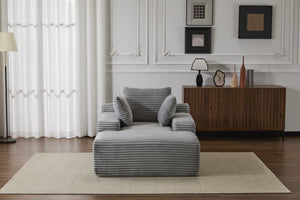 English Elm Oversized Chaise Lounge Chair Cozy Cloud Corduroy Plush Sleeper Daybed with Throw Pillows, Wide Armrest and No Assembly Grey W3723P345160