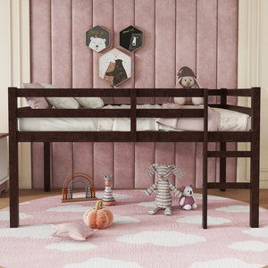 English Elm Full Rubber Wood Loft Bed Espresso — Space-Saving Full-Size Loft with Ladder, Sturdy 400 lb Capacity, Minimalist Design W504P228818