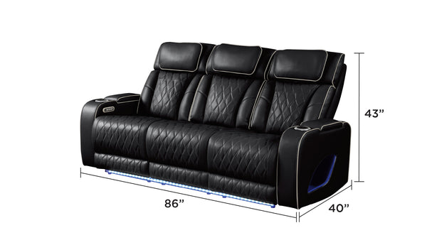 English Elm Fortuner Faux Leather Recliner Sofa with LED Lighting, Massage, Power Recline & Wireless Charging G150109097
