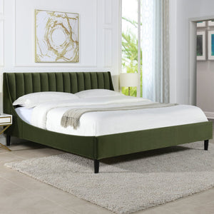 English Elm Jennifer Taylor Home - Aspen King Platform Bed Set With Vertical Tufted Headboard In Olive Green Velvet - Modern Elegance B2719P238522