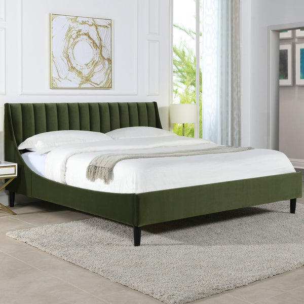English Elm Jennifer Taylor Home - Aspen King Platform Bed Set With Vertical Tufted Headboard In Olive Green Velvet - Modern Elegance B2719P238522