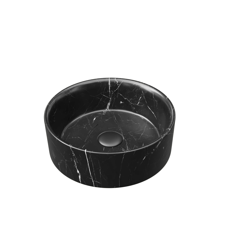English Elm 14'' Bathroom Round Ceramic Sink - Elegant Matte Black With Stone Pattern, Durable & Stylish Design W2615P279358