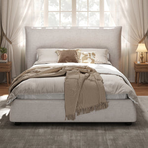 English Elm Twin Linen Upholstered Platform Bed Pillow Back Headboard Flanged Stitched Frame N757T342191W