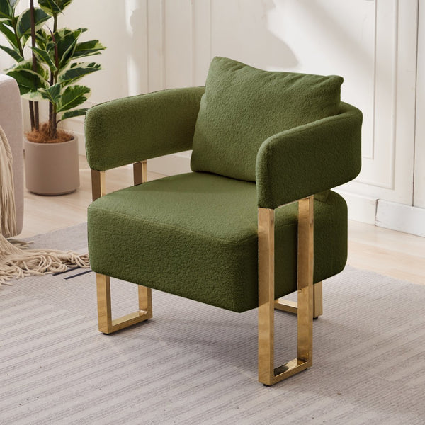 English Elm TS Teddy fleece upholstered decorative chair with gold metal legs, ergonomic plush seat for comfort and style Green W2311P237966