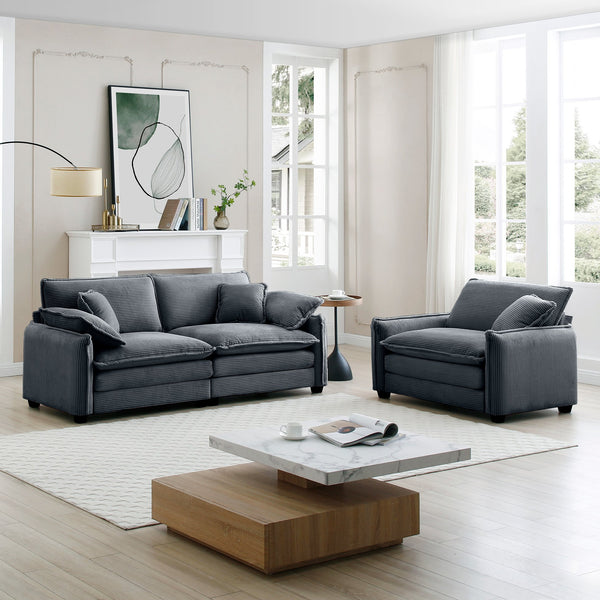English Elm Modern Two-Piece Sofa Set In Grey Corduroy - Stylish Comfort For Small Living Spaces & Apartments W714S00749