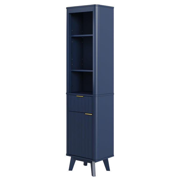 English Elm 68" Tall Fluted Freestanding Storage Cabinet with Drawer and Adjustable Shelf for Bathroom Blue N817P375218B