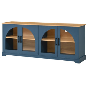 English Elm 3-piece Farmhouse Entertainment Center with Arched Glass Doors and Open Tower Shelving Blue N721S000070C