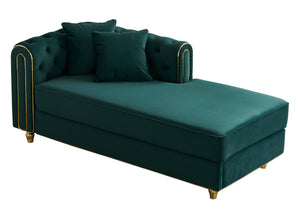 English Elm 66.9''W Velvet Chaise Lounge with Tufted Back and Gold Trim, Luxury Modern Sofa for Living Room Green W579P224636