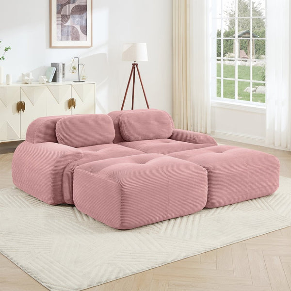 English Elm 2-seat Corduroy Modular Sectional Sofa Ergonomic Curved Design for Living Room Lounge W714S01405