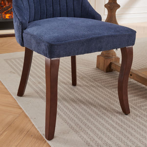 English Elm Rayon Plush High-Back Dining Chair Set with Rebound Sponge, Steel Springs & Curved Solid Wood Legs Blue W1143P190235